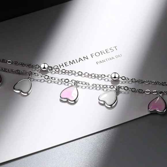 NEW 925 Sterling Silver Glazed Heart Bracelet - Picture 8 of 8